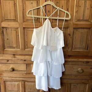 Fanco Shop Small White Tank Top Dress Ruffle Layered Y Neck Strappy Festival NEW